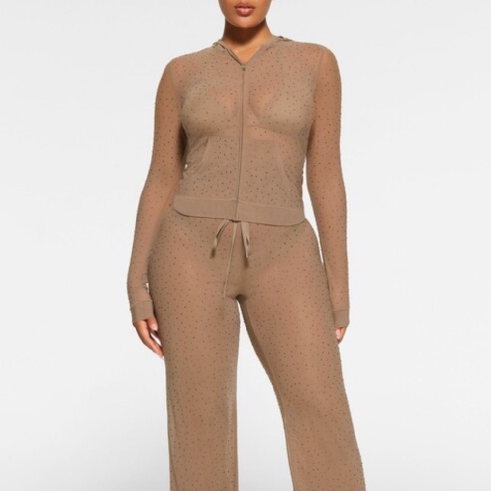 NWT Skims Mesh Rhinestone Cover Up Zip Up | Desert Size XS